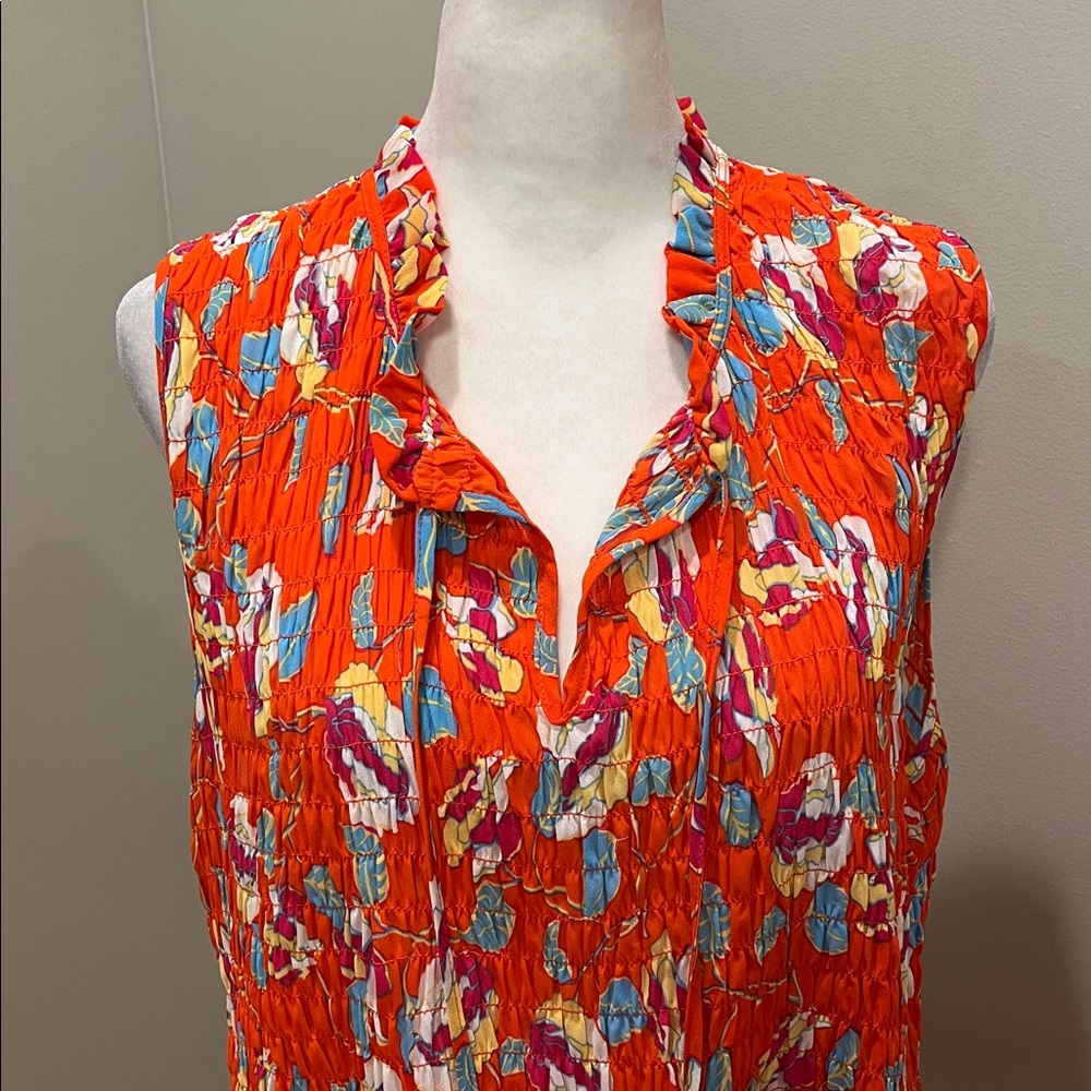 Rose + Olive Floral Sleeveless V-neck Smocked Blouse - Picture 2 of 9